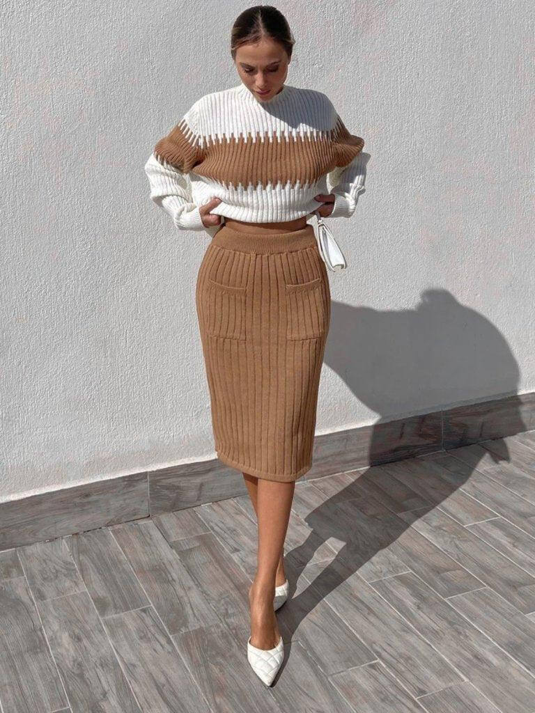 Set Dama cu Fusta si Bluza Tricotat-7