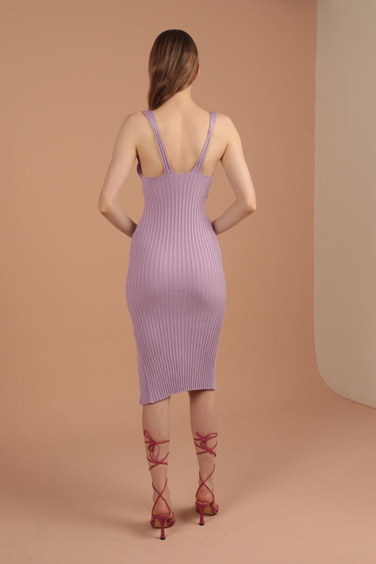 Rochie din Lana, Midi, Tricot - Liliac-4