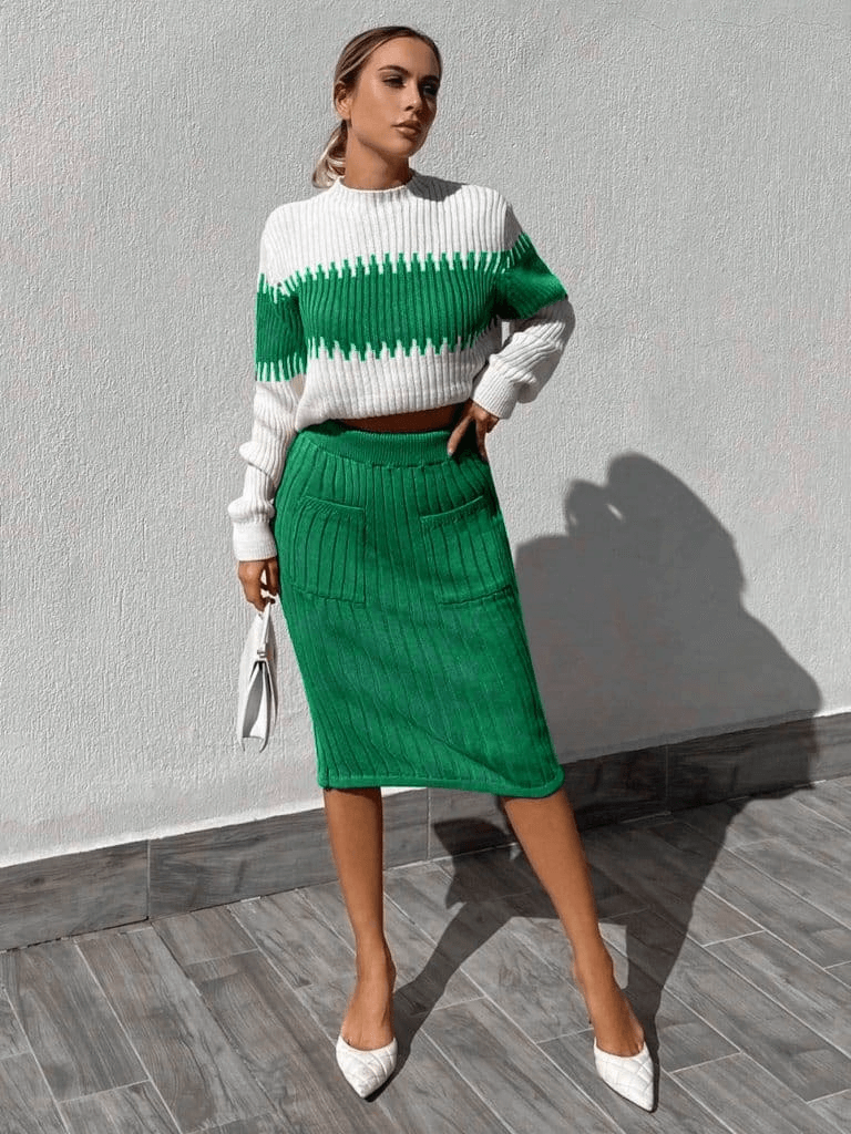 Set Dama cu Fusta si Bluza Tricotat-14