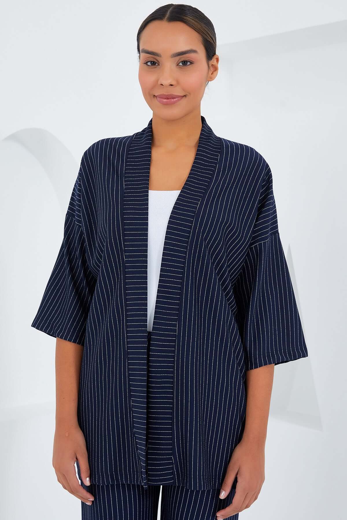 Set Dama - Pantalon & Jacheta - Black & White Stripes-5