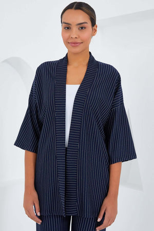 Set Dama - Pantalon & Jacheta - Black & White Stripes-5