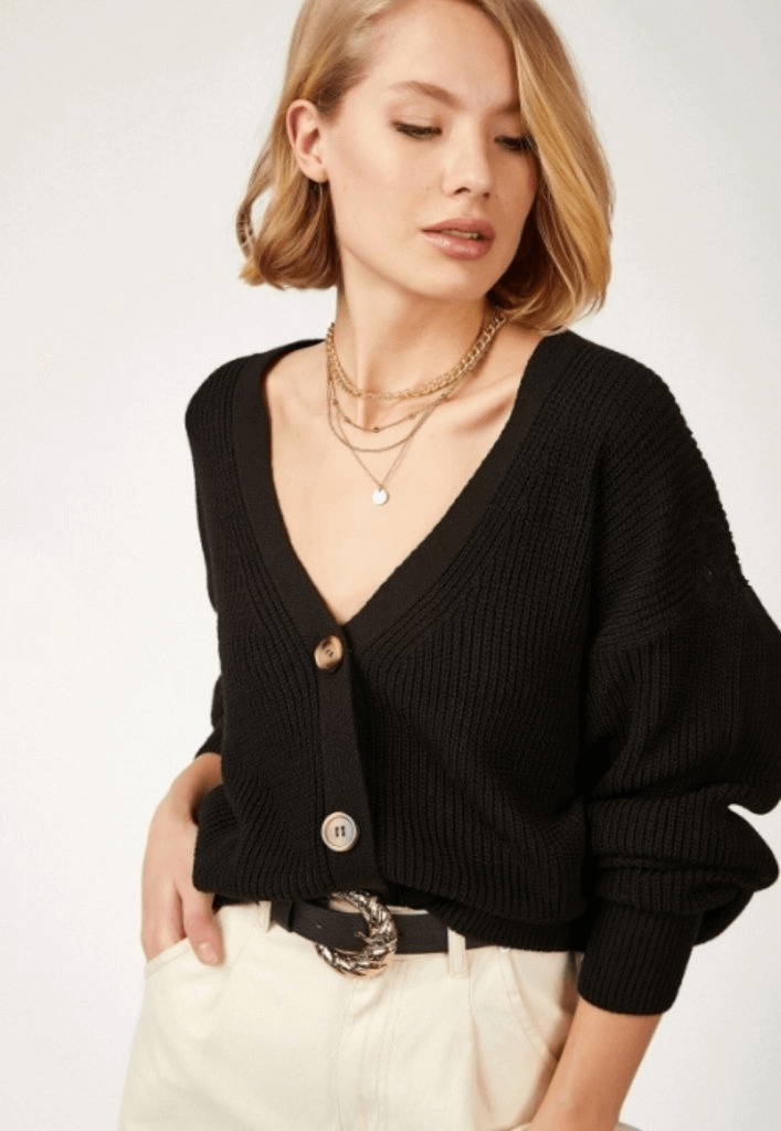 Cardigan cu Nasturi - Negru-1