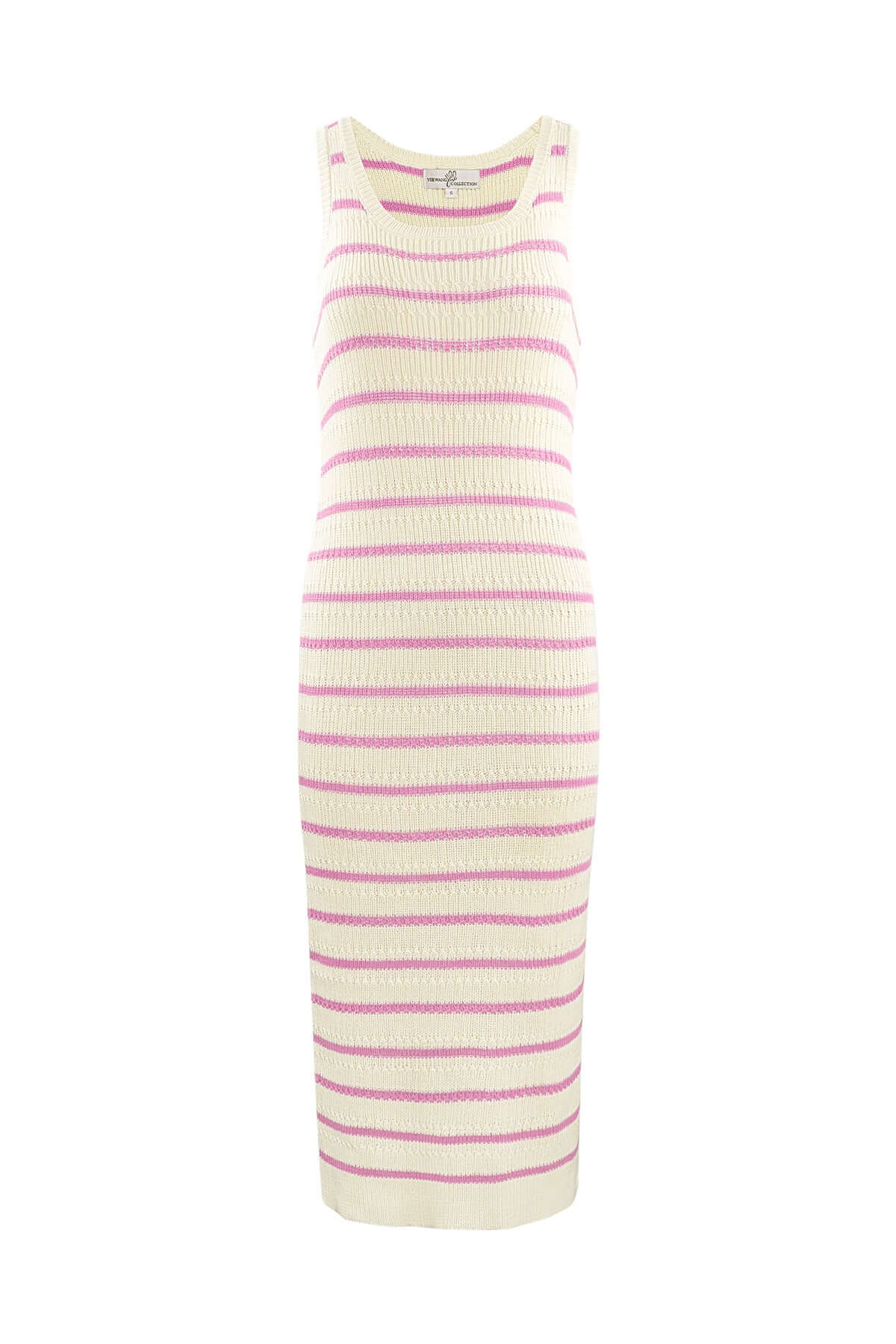 Rochie din Bumbac in Dungi - Roz, Verde-4