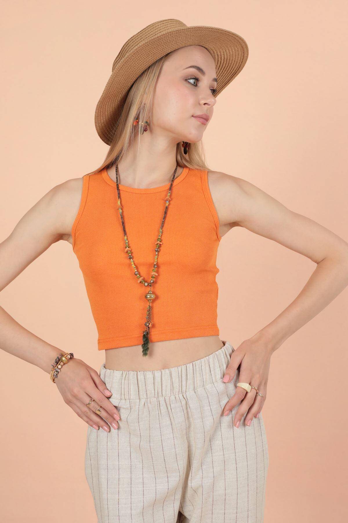 Bluza Orange din Bumbac fara Maneca-1