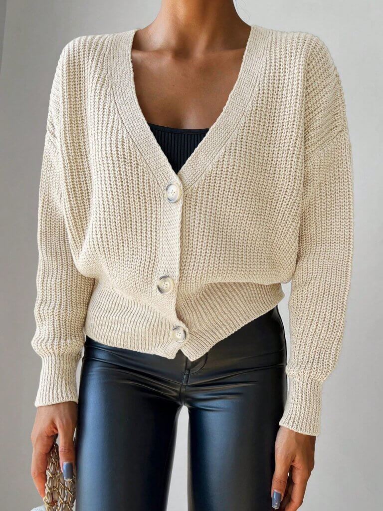 Cardigan cu Nasturi - Crem-2