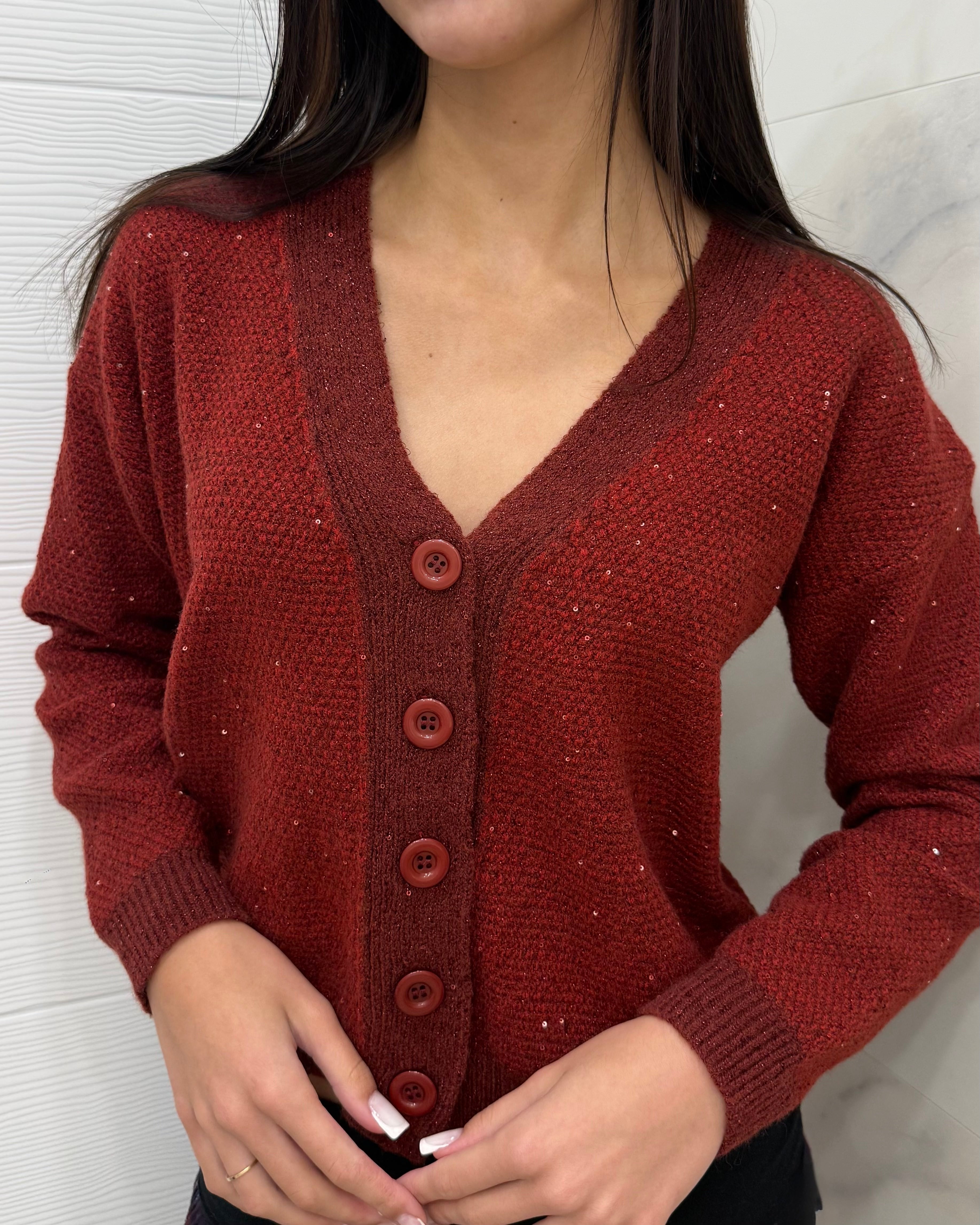 Rote Strickjacke mit Pailletten