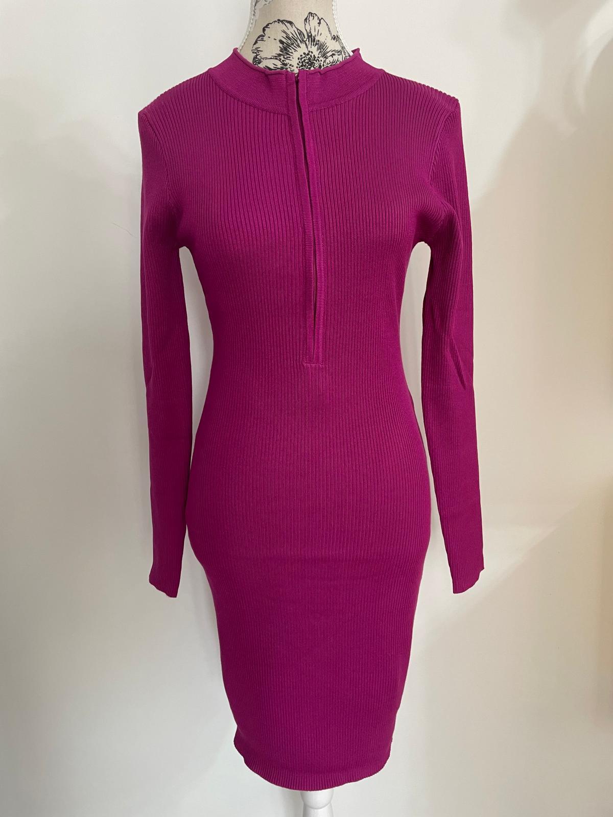 "Gabrielle" Knit Midi Dress with Zipper - Purple, Beige, Blue