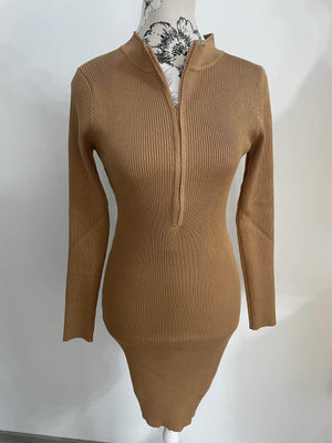 Rochie Midi  "Gabrielle" din Tricot cu Fermoar - Mov, Bej, Albastru-4