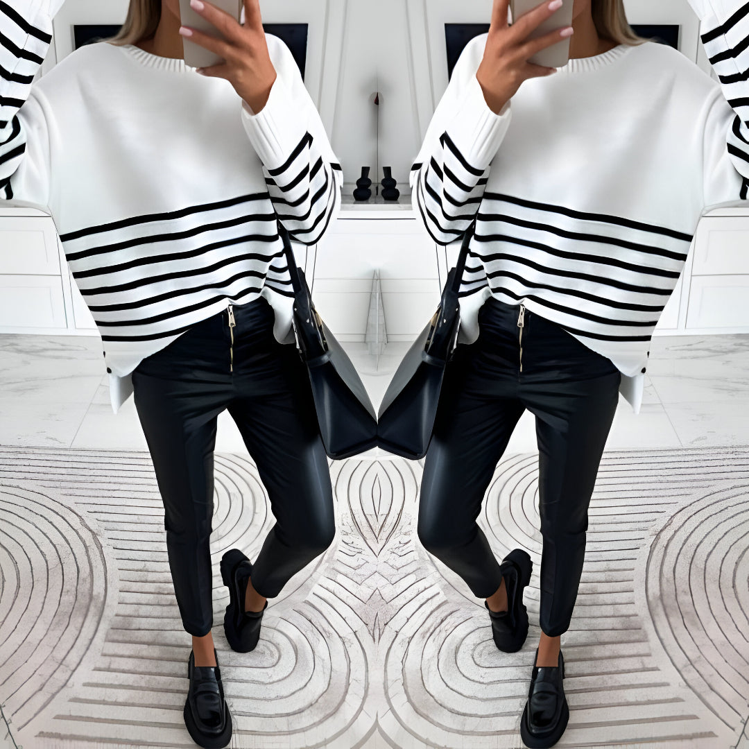 Pulover-Dama-in-Dungi-Alb-si-Negru-2