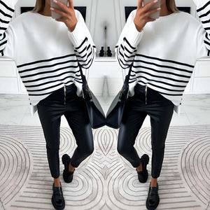 Pulover-Dama-in-Dungi-Alb-si-Negru-2