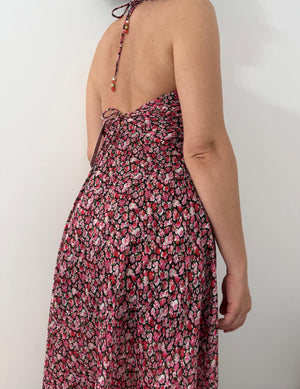 Rochie Lunga de Dama de culoare rosu si negru cu model floral-00