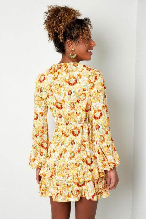 Rochie scurta de vara cu model floral - Orange-2