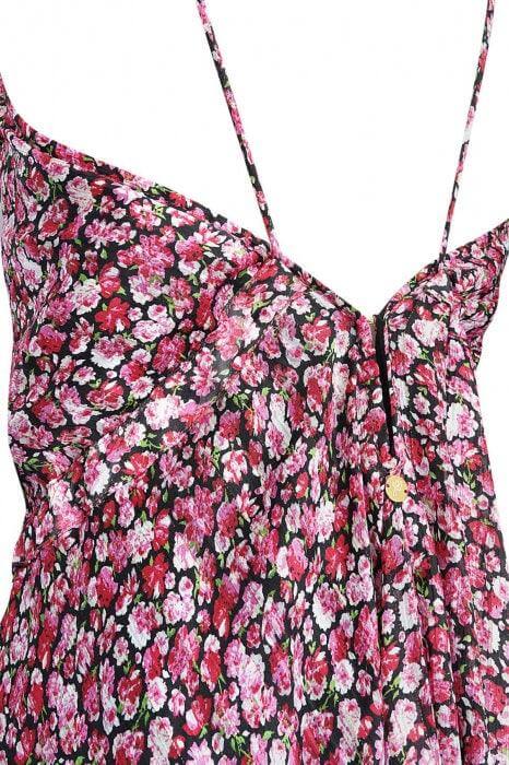 Rochie Lunga de Dama de culoare rosu si negru cu model floral-1