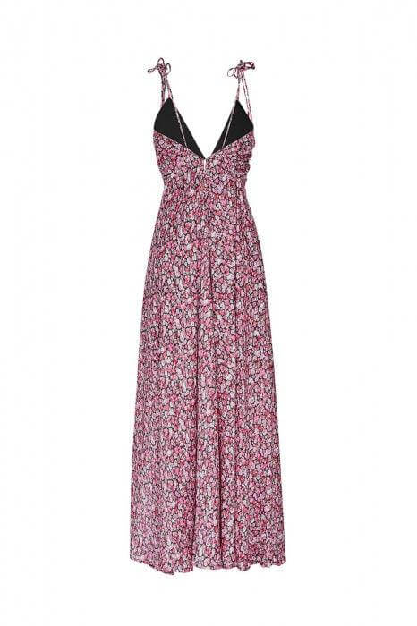 Rochie Lunga de Dama de culoare rosu si negru cu model floral-2