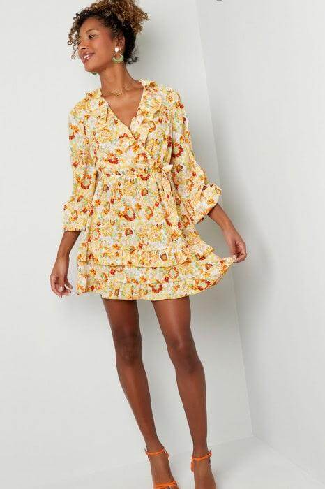 Rochie scurta de vara cu model floral - Orange-1