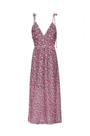 Rochie Lunga de Dama de culoare rosu si negru cu model floral-3