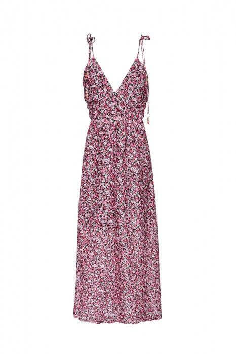 Rochie Lunga de Dama de culoare rosu si negru cu model floral-3
