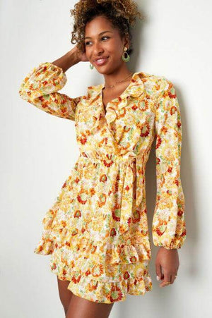 Rochie scurta de vara cu model floral - Orange-3