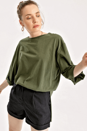 Bluza din Bumbac - Kaki-4
