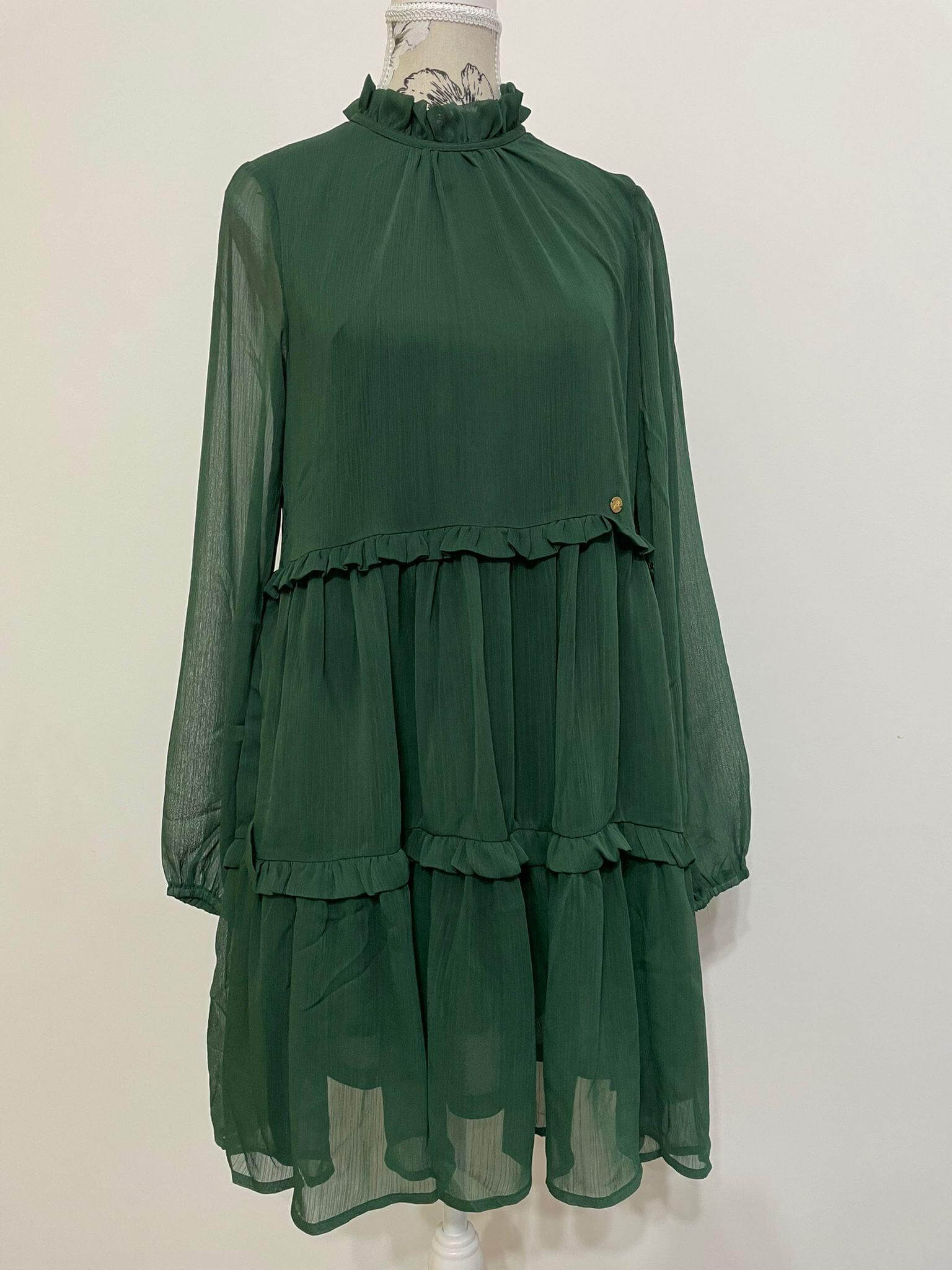 Rochita Mini cu maneci bufante - Maro, Verde, Negru-2