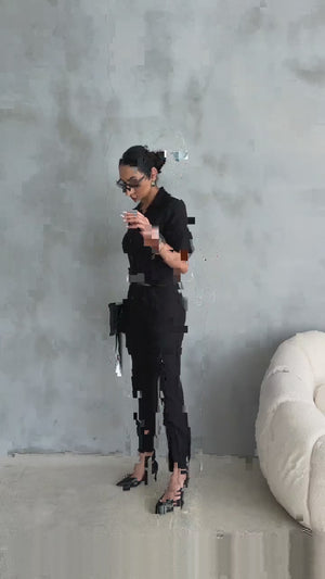 Set Dama din Bumbac (Pantalon & Bluza) - Negru-3