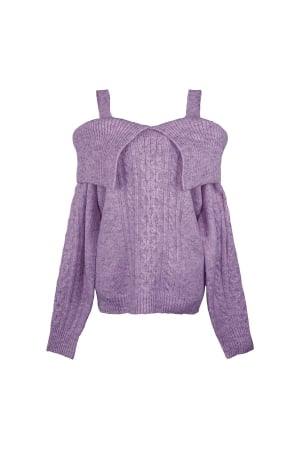 Pulover Dama din lana, Tricotat de culoare Mov-3