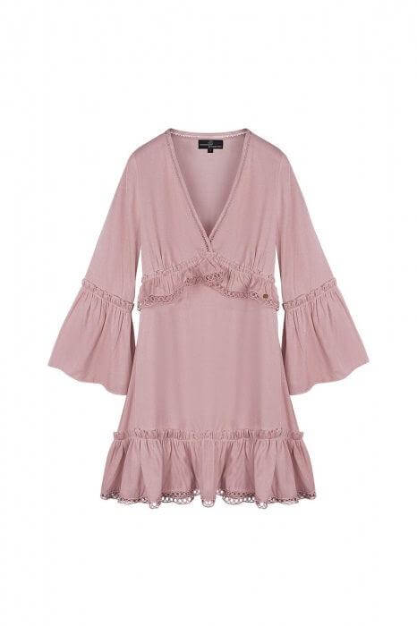 Rochie Scurta Dama cu volane - Roz-1
